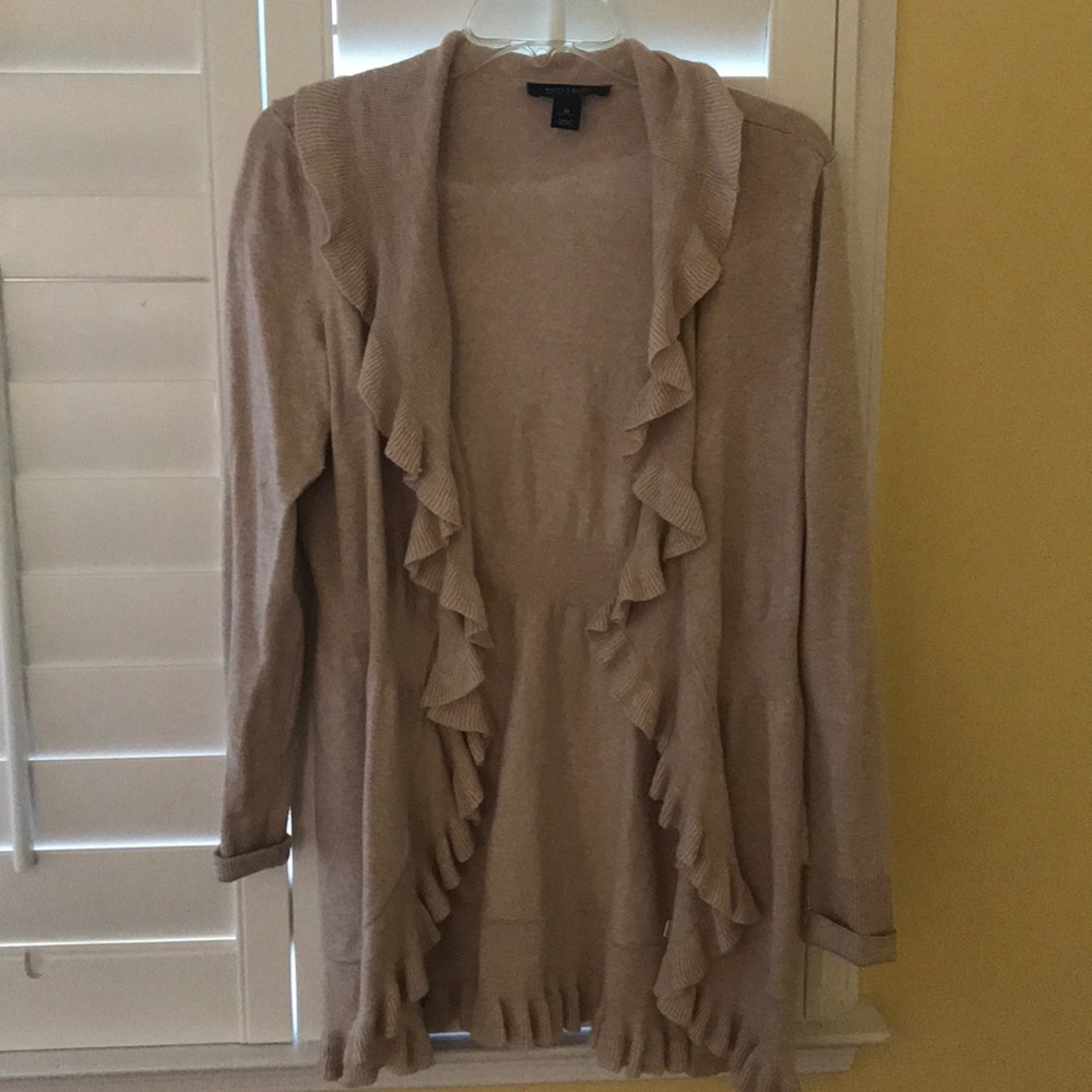 WHBM Sweater with ruffled edges, gathered at waist